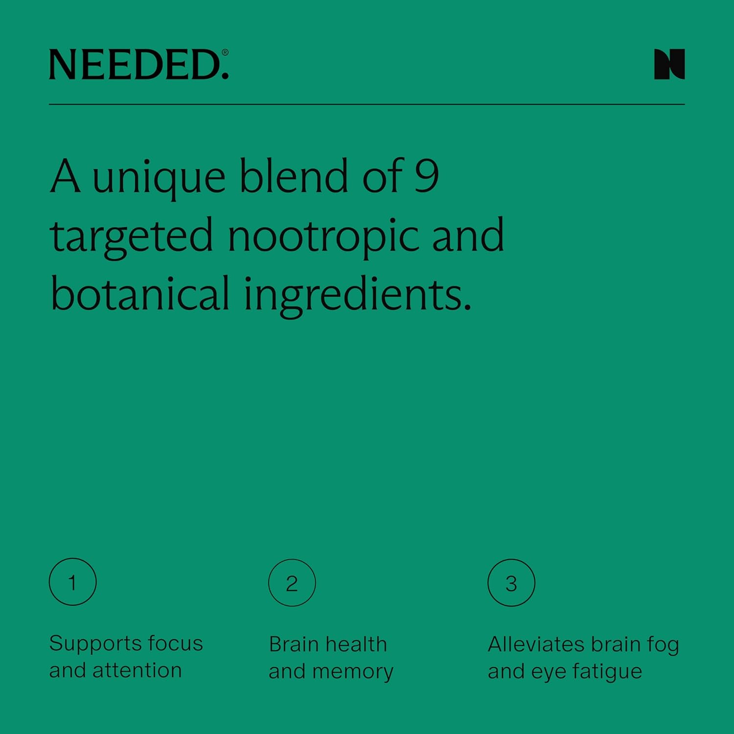 Needed. Cognitive Support - Comprehensive Supplement with Ashwagandha, Reishi & Lion's Mane Mushrooms, Breastfeeding Safe - Supports Focus, Attention, & Memory, 30-Day Supply