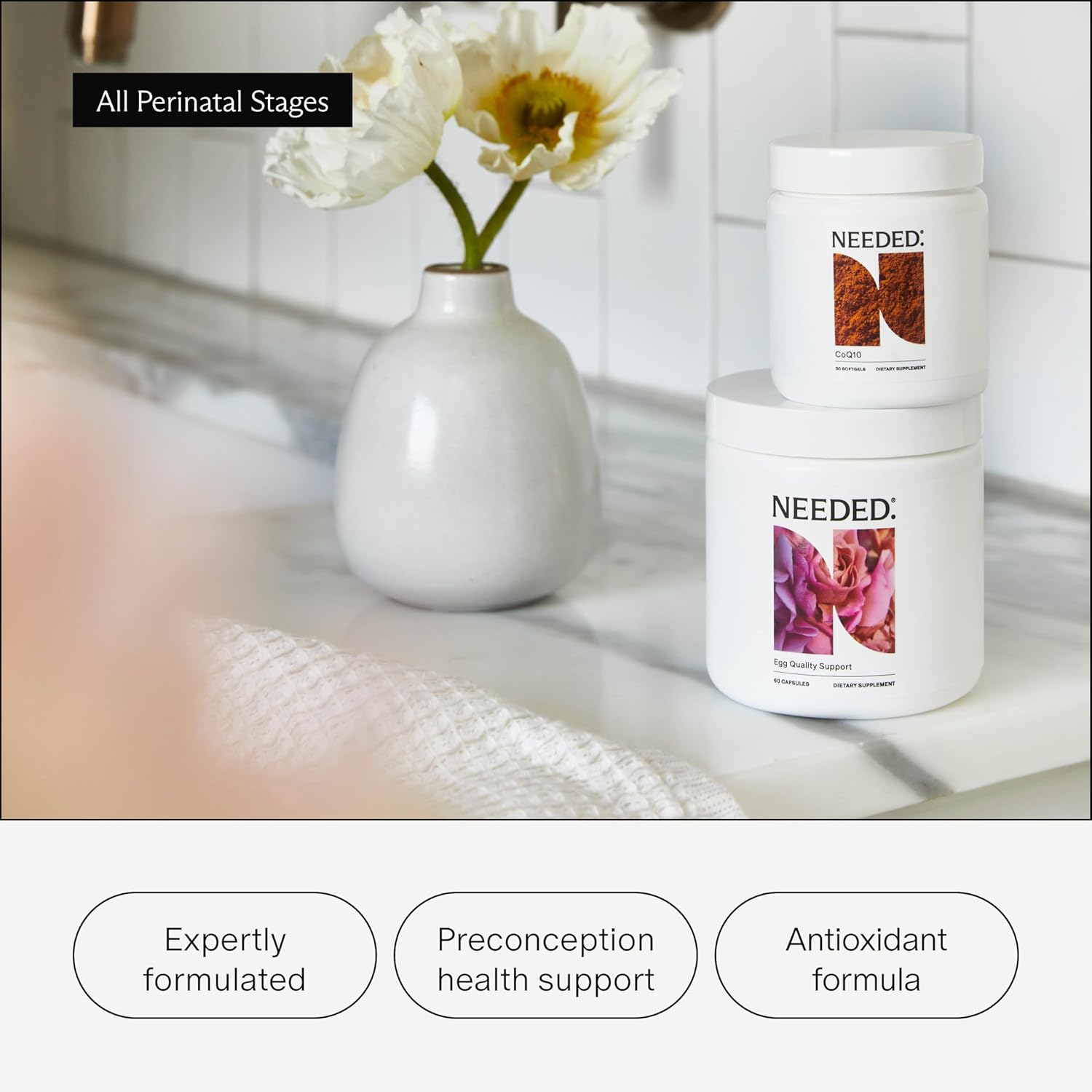 Needed. Egg Quality Support - Optimally Formulated Antioxidants Supplement to Support Egg Quality - Fertility Support - Fertility Supplement for Women - 60 Capsules - 30 Day Supply