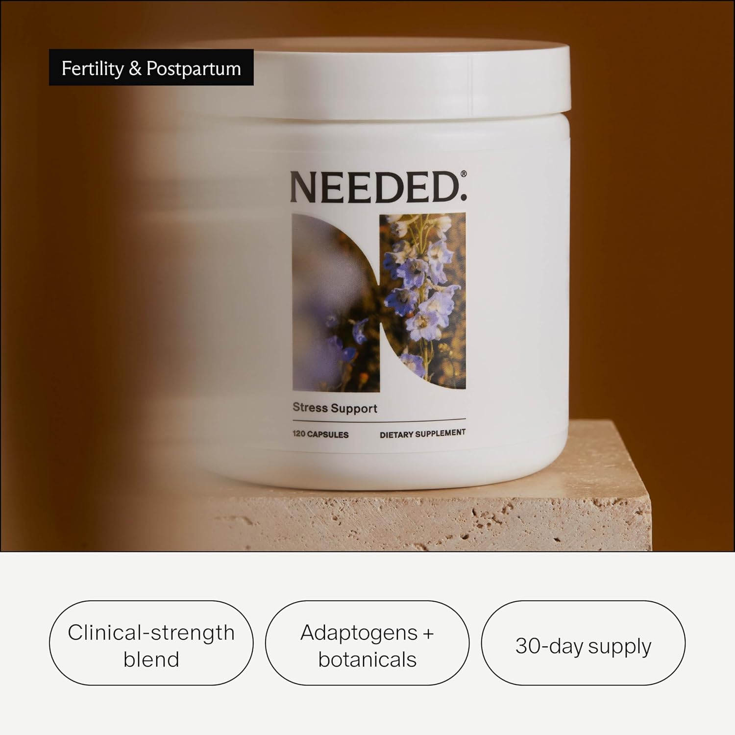 Needed. Stress Support - Herbal Blend Supporting Mood, Energy, and Hormone Balance for Women - Herbal Supplement of Shatavari, Ashwagandha, Rhodiola - Non-GMO - 30 Day Supply - 120 Capsules