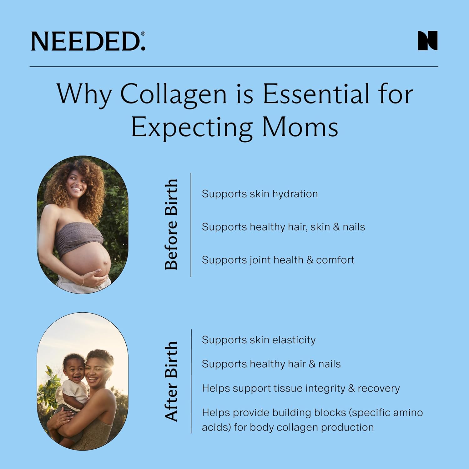 Needed. Prenatal Hydrolyzed Collagen Protein Powder – Expert-Backed & Clean Sourced | Supports Skin, Hair, Joints, and Tissue Recovery in Pregnancy | Grass-fed, Pasture-Raised, Hormone-Free | 1lb