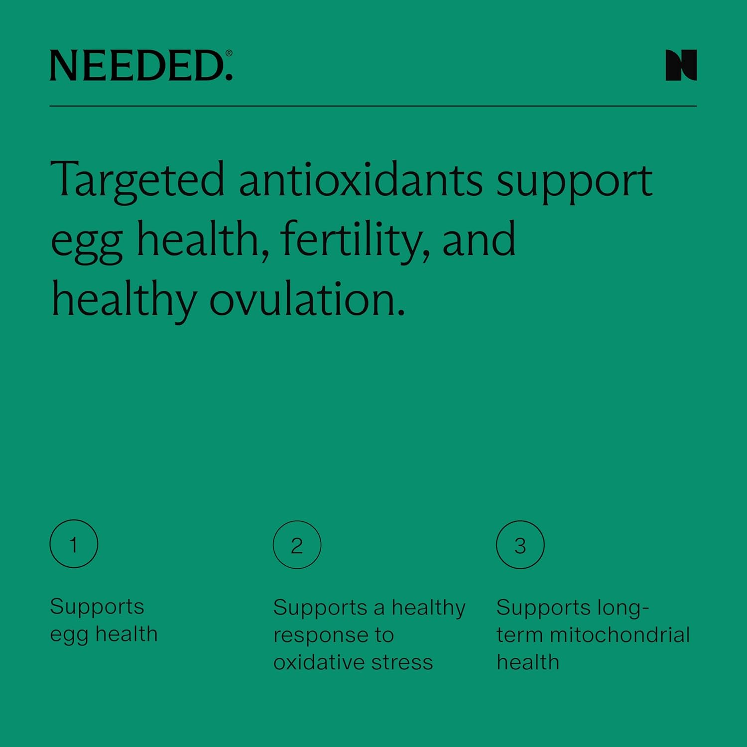 Needed. Egg Quality Support - Optimally Formulated Antioxidants Supplement to Support Egg Quality - Fertility Support - Fertility Supplement for Women - 60 Capsules - 30 Day Supply