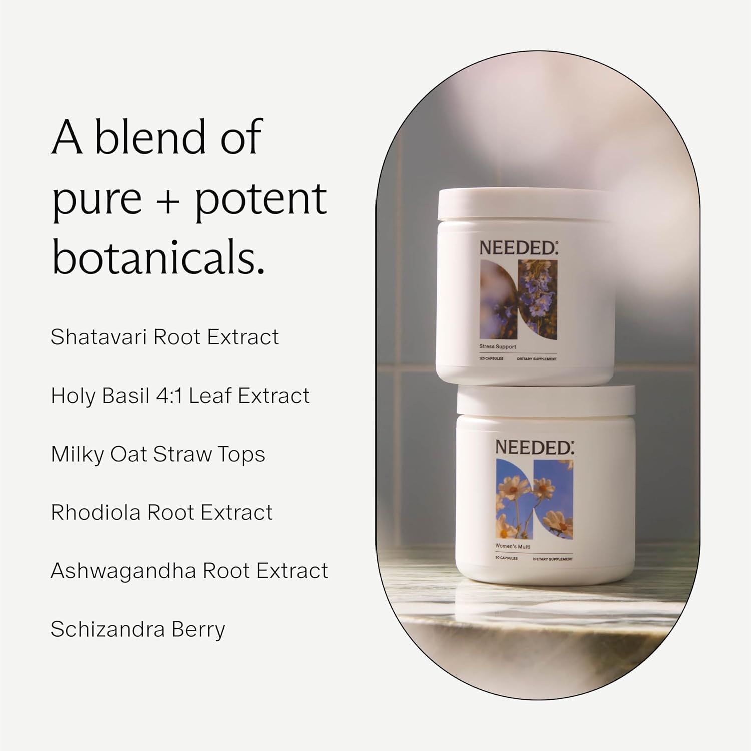 Needed. Stress Support - Herbal Blend Supporting Mood, Energy, and Hormone Balance for Women - Herbal Supplement of Shatavari, Ashwagandha, Rhodiola - Non-GMO - 30 Day Supply - 120 Capsules