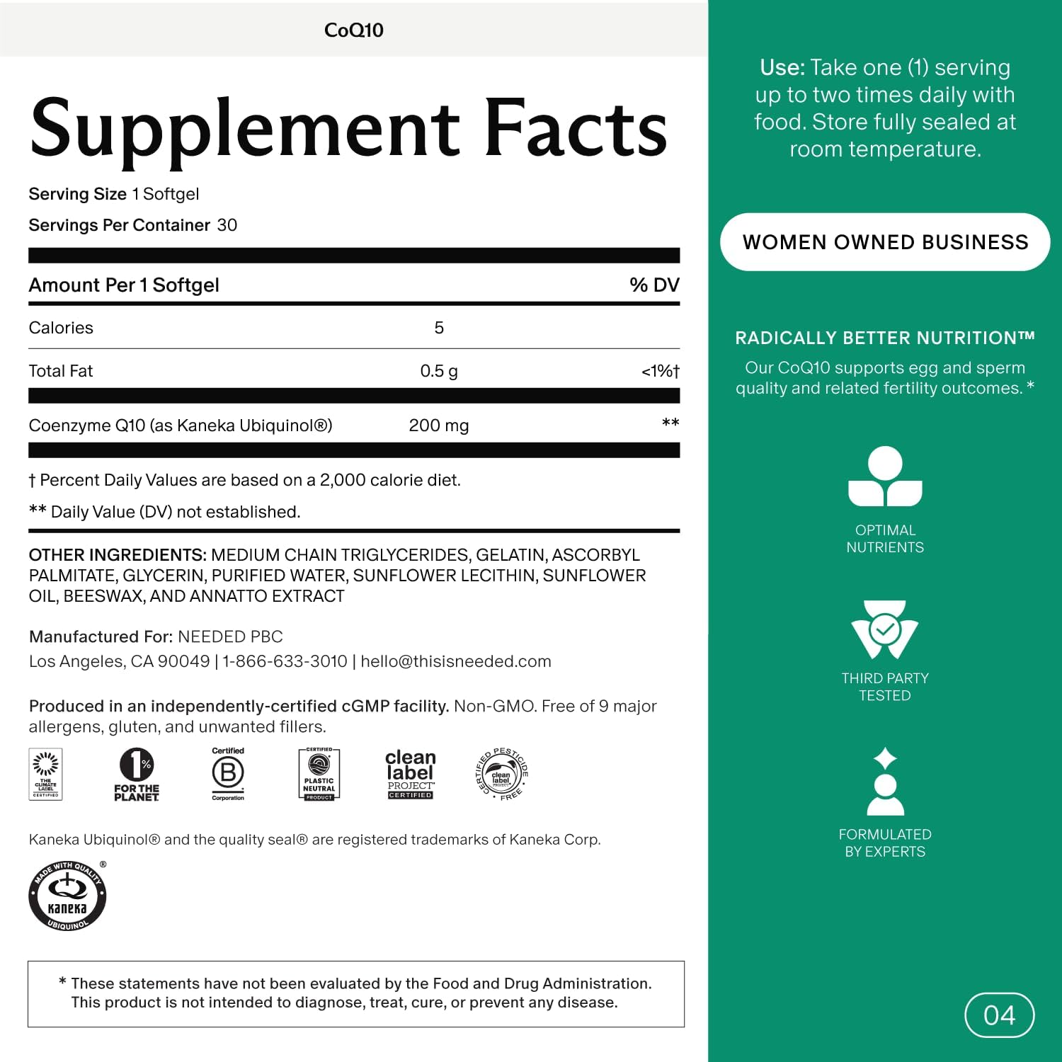 Needed. CoQ10 200mg Supplement - Ubiquinol 200mg for Women and Men – Coenzyme Q10 Preconception Health Supplement, Non-GMO, Softgels – 30 Count